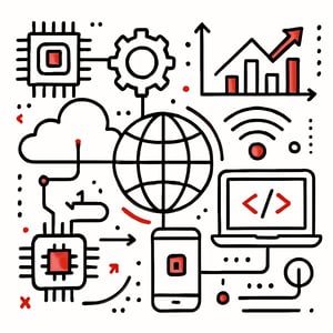 lineart technology ecosystem abstract colors are red white black